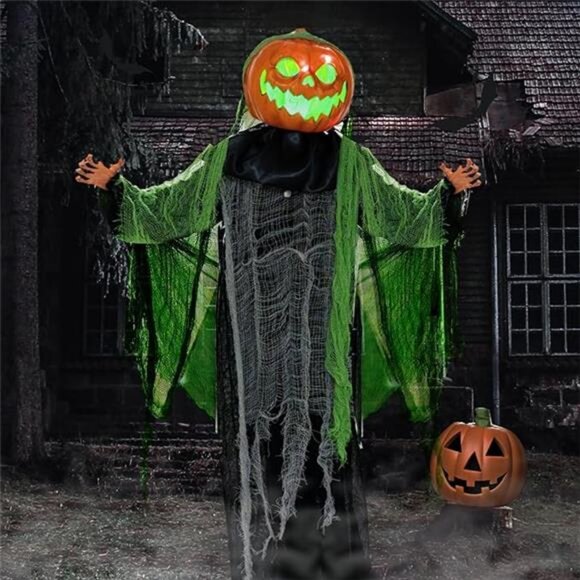 Halloween Decorations Outdoor, 6 FT Light Up Ghost Pumpkin with Sound Activation - Picture 7 of 7